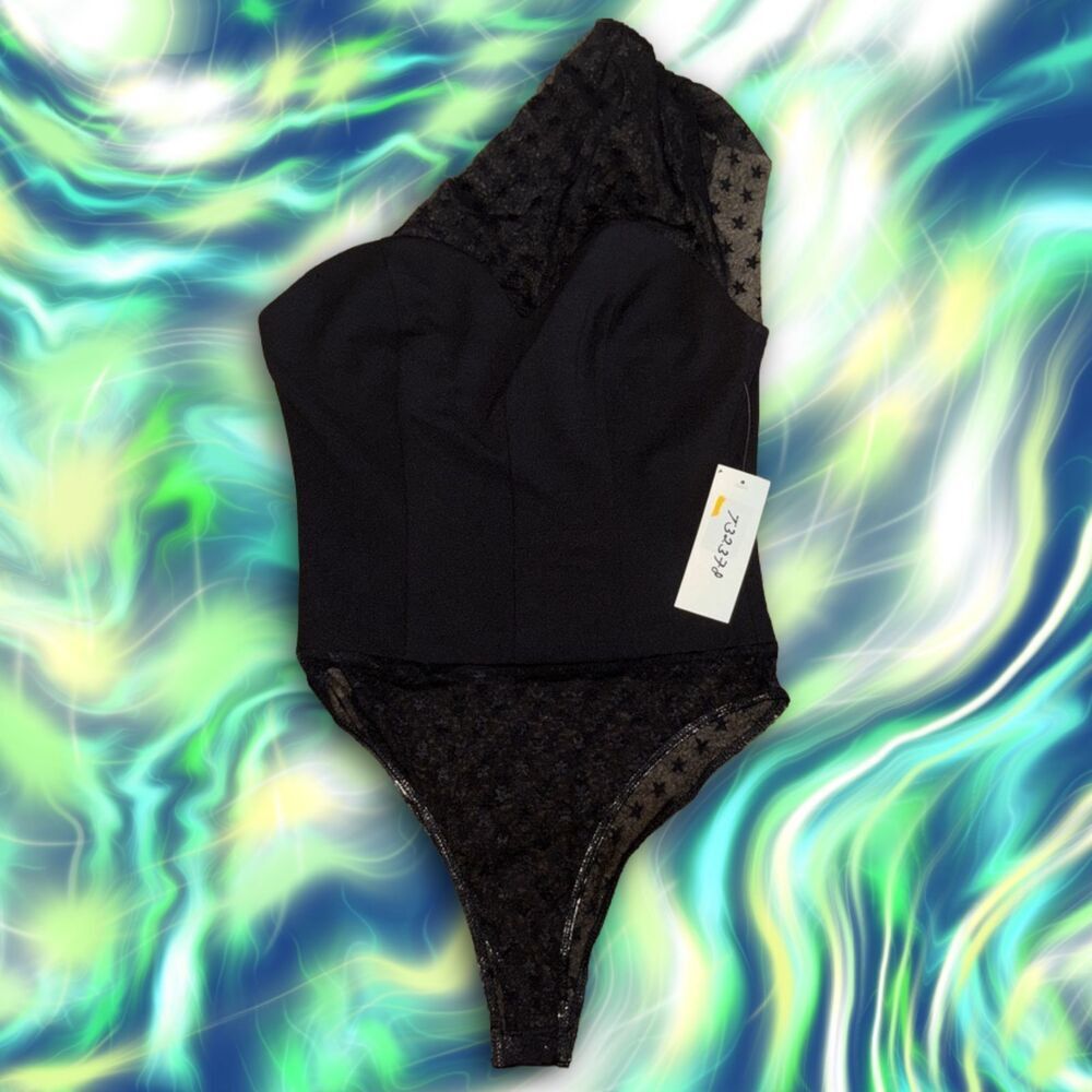 Size Small One Shoulder Star Pattern‎ Tulle Lined Bodysuit NWT